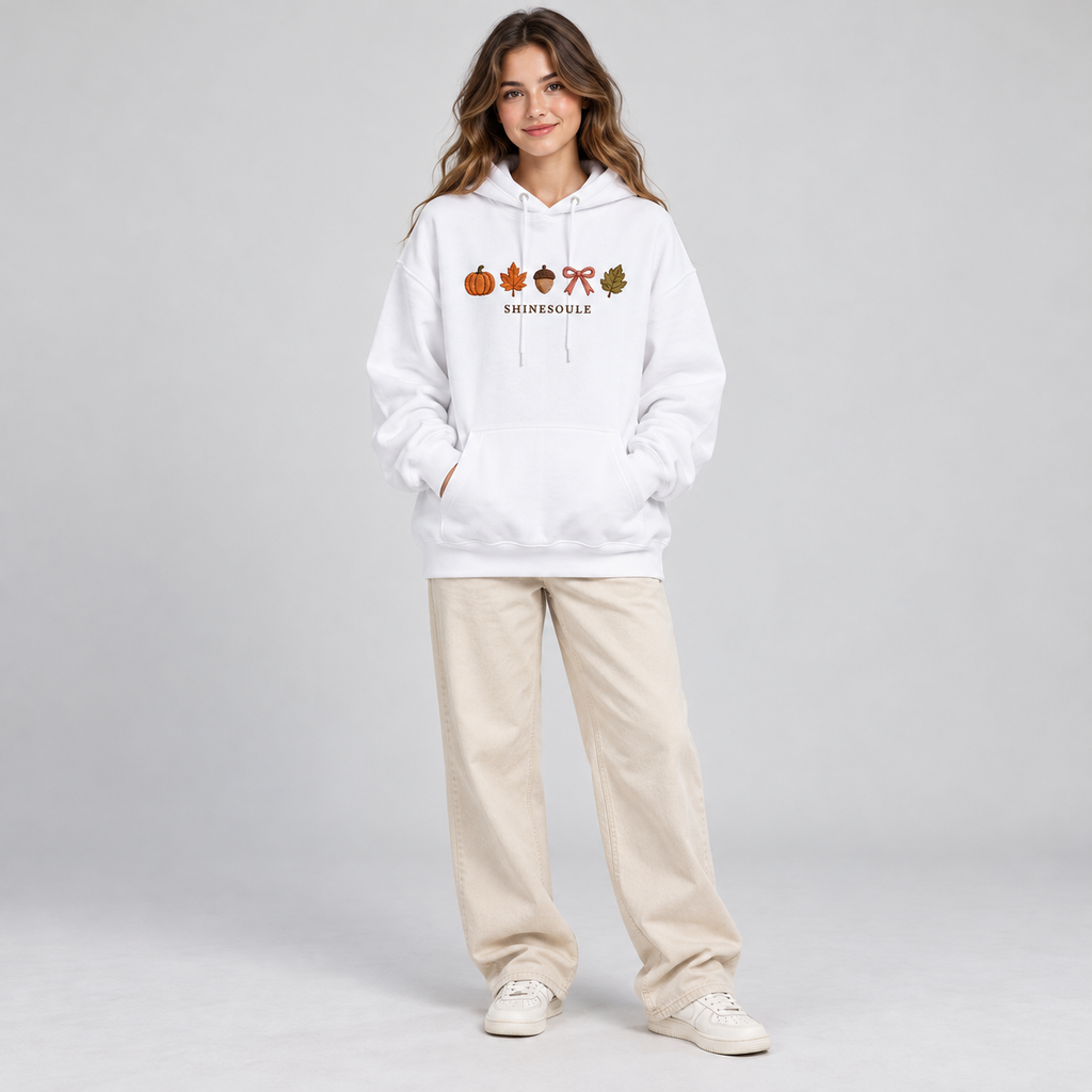 SHINESOULE Autumn Icons Graphic Hoodie - White