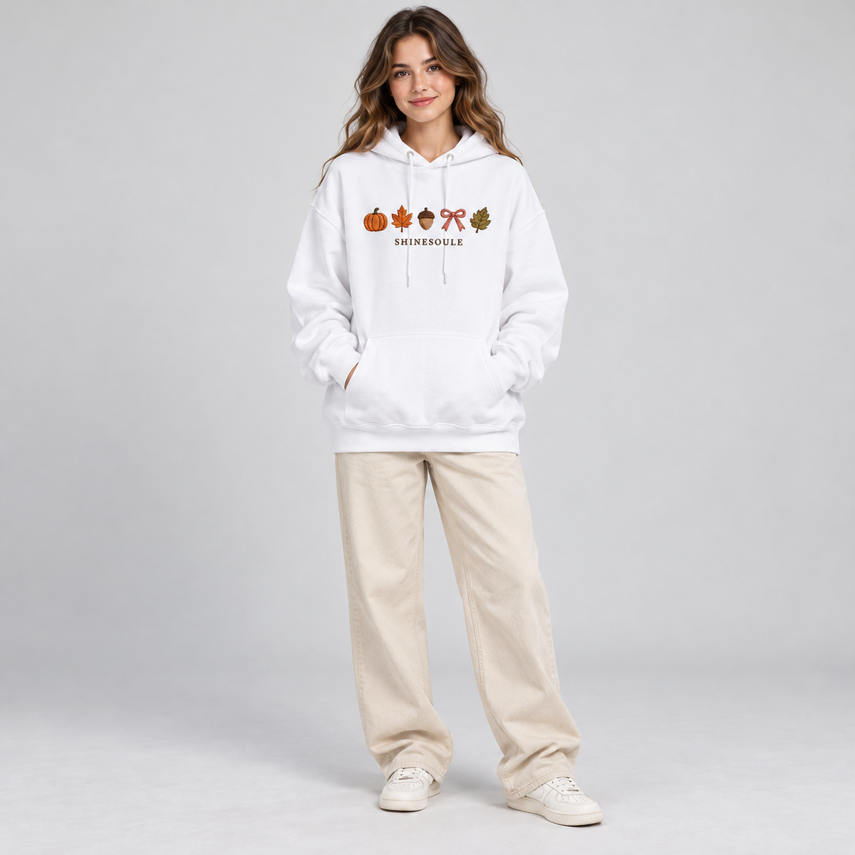 SHINESOULE Autumn Icons Graphic Hoodie - White