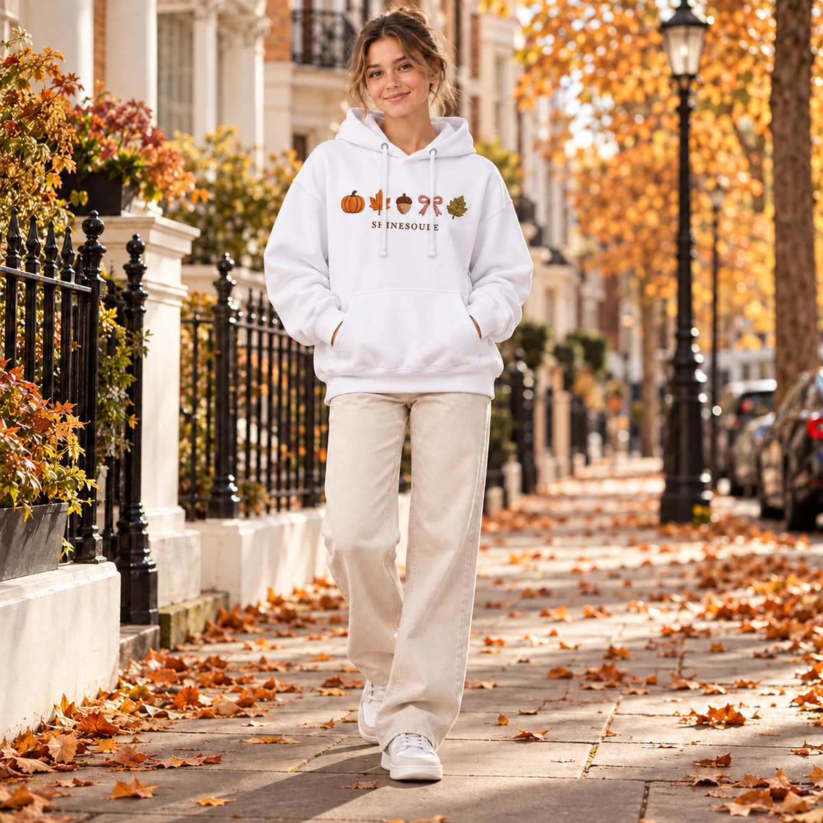 SHINESOULE Autumn Icons Graphic Hoodie - White