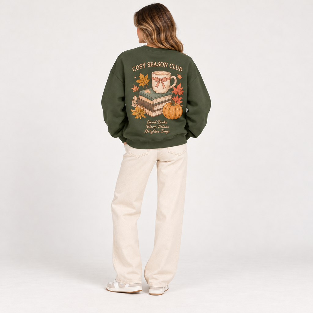 SHINESOULE Cosy Season Club Graphic Sweatshirt - Olive Green