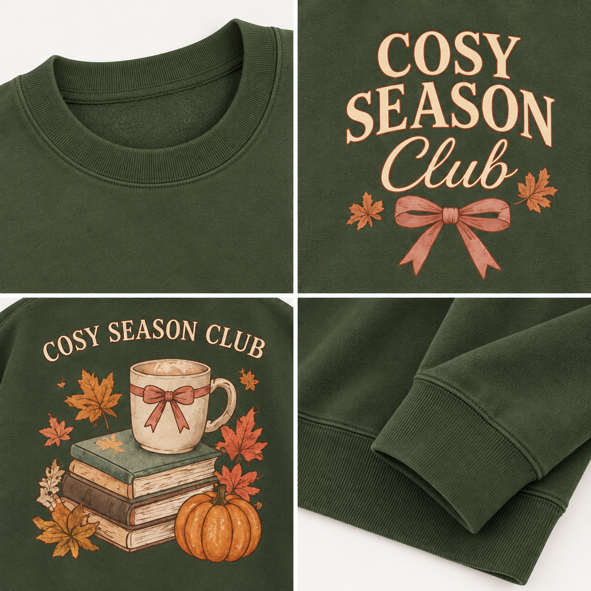 SHINESOULE Cosy Season Club Graphic Sweatshirt - Olive Green