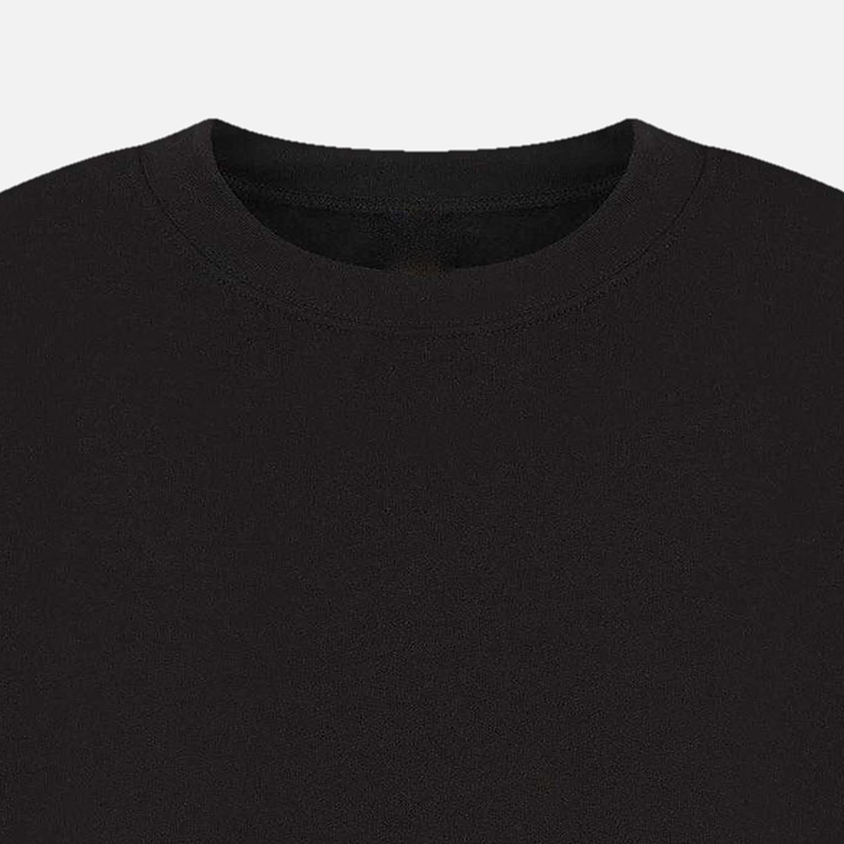 Close-up of the ribbed neckline on the black Strike A Light Graphic Crewneck Sweatshirt