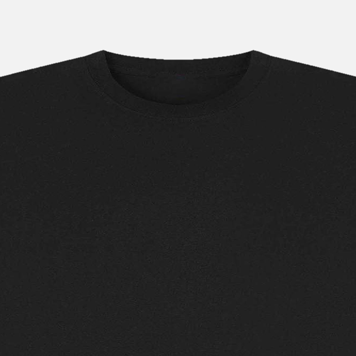Close-up of the ribbed neckline on the black Solstice Graphic T-Shirt