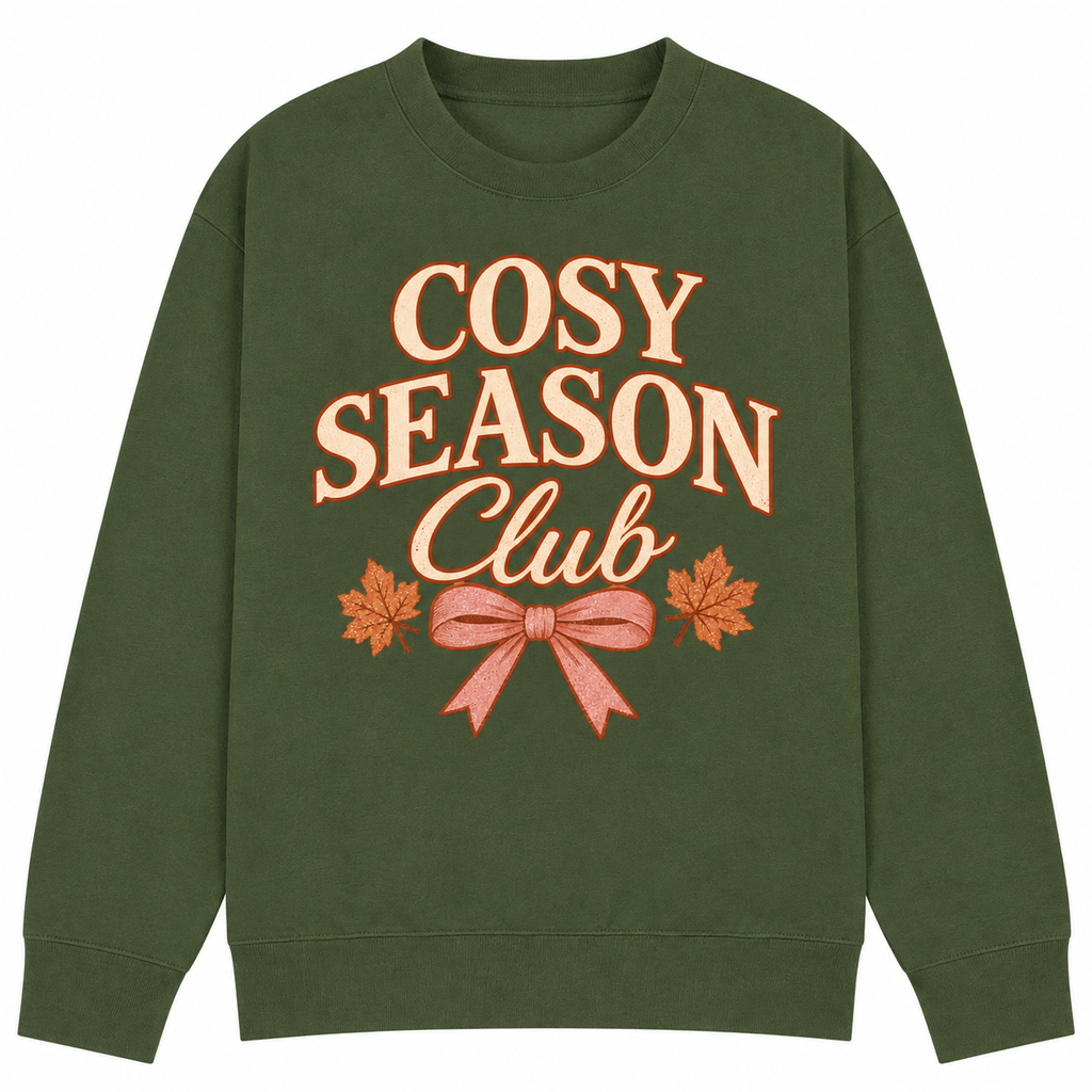 SHINESOULE Cosy Season Club Graphic Sweatshirt - Olive Green